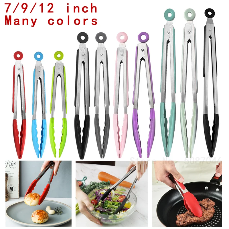 

7/9/12 Inch Silicone Barbecue Grilling Tongs for Bread Salad Serving Food Clips BBQ Utensils Kitchen Cooking Tong BPA Free