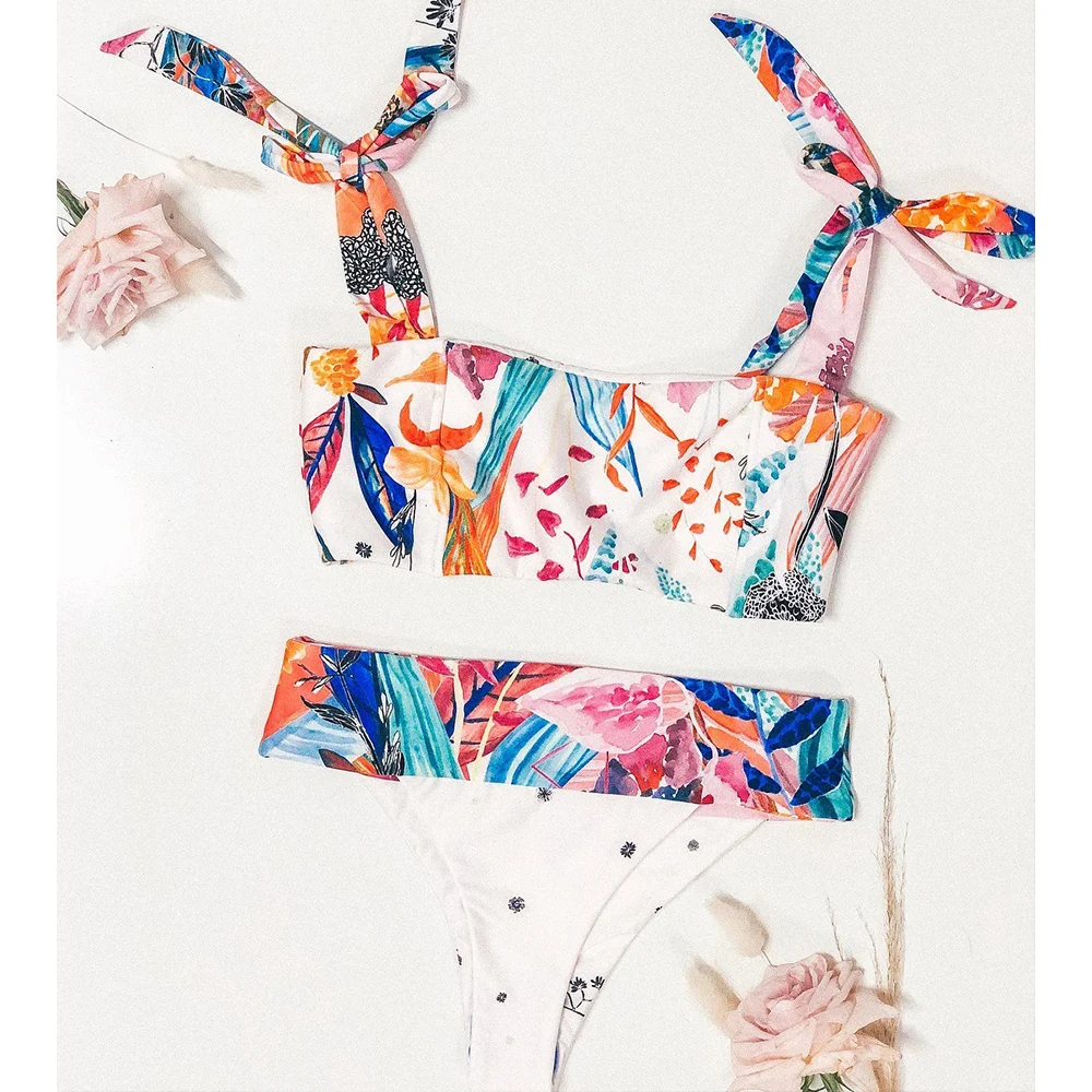 Купальник женский с цветочным принтом пикантный бикини высоким вырезом эффект