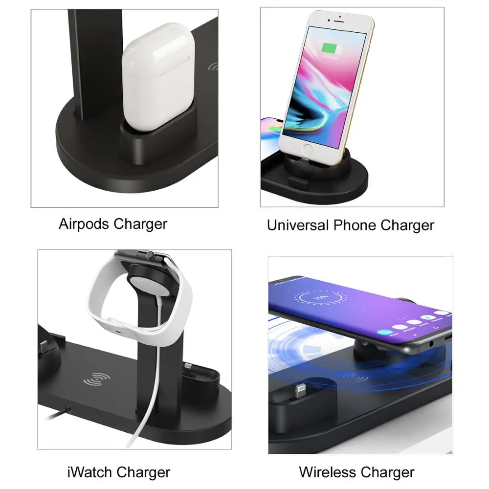 

4-in-1Wireless Charging Induction Mobile Phone Charger Stand for iPhone 11 Pro X XS Max XR 8 Airpods Apple Watch Docking Station