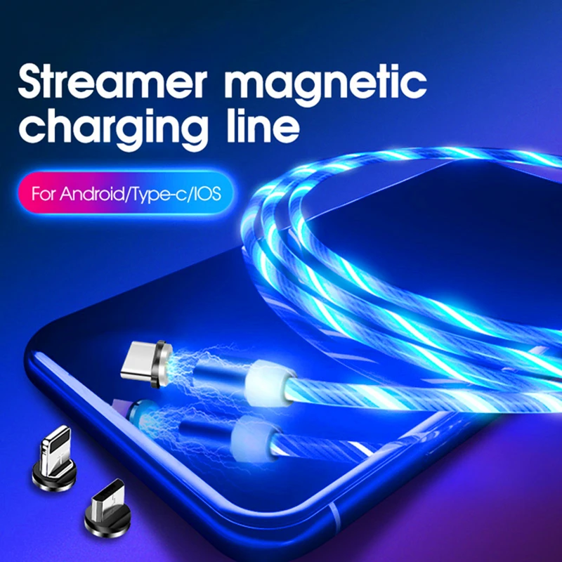 

Magnetic Flowing LED Micro USB Cable Nighttime Mobile Phone Charging Type-c Charging Charge For iPhone Magnet Charger USB Type C