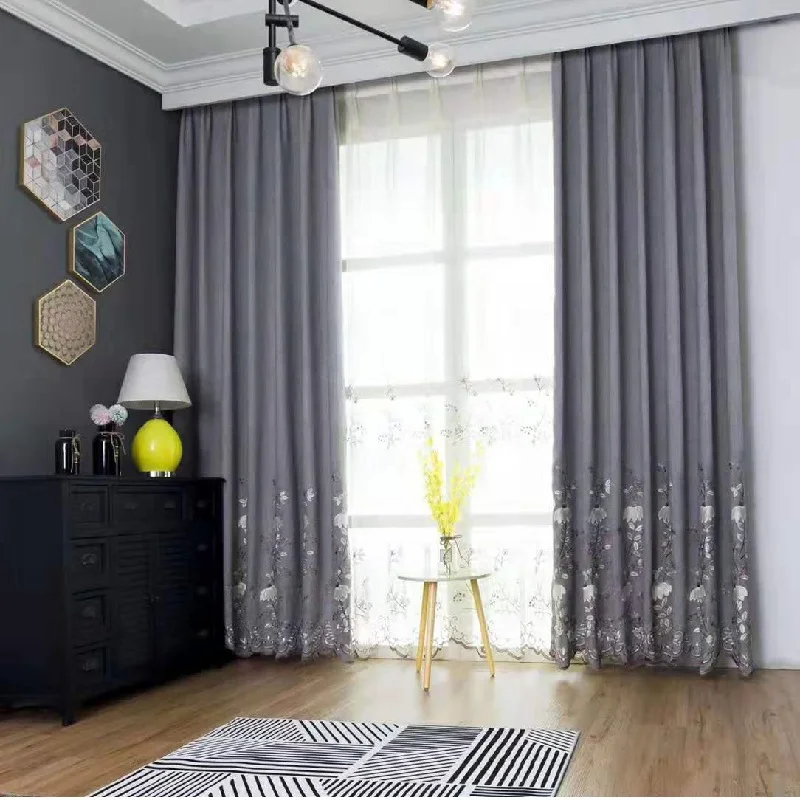 

Custom Cotton and Linen Water-soluble Embroidered Curtains for Living Room Bedroom Bay Window Balcony Shading Curtains Tulle