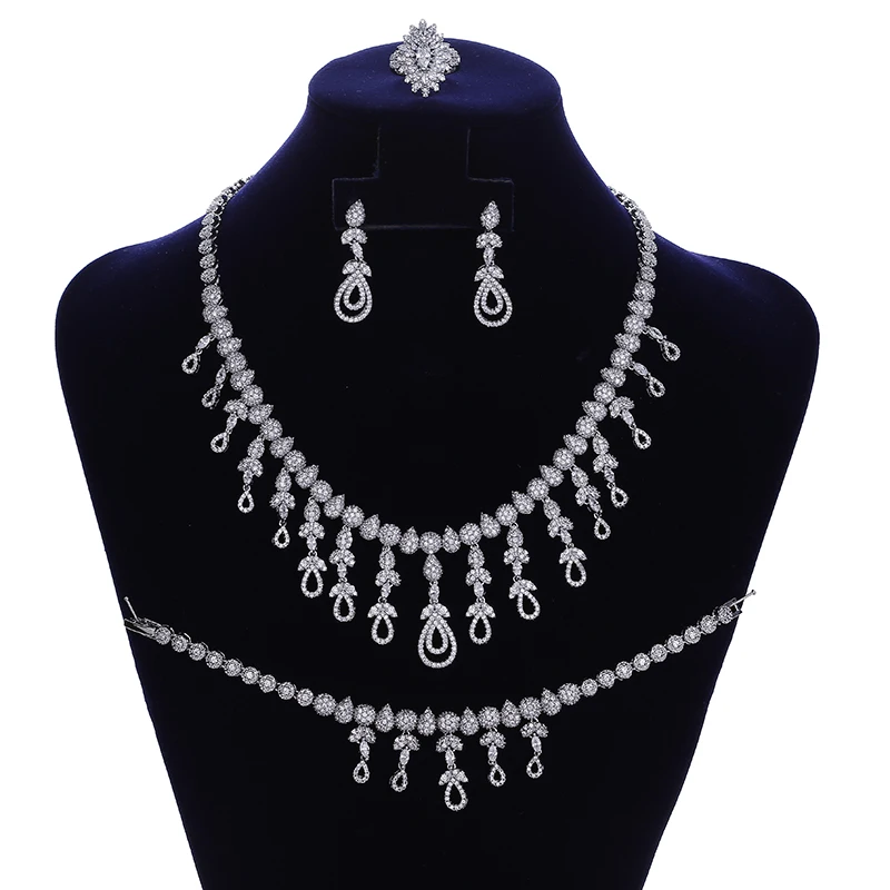 Ювелирные наборы HADIYANA элегантные винтажные женские свадебные ожерелья серьги кольцо и браслет набор Циркон CNY0106 Bisuteria