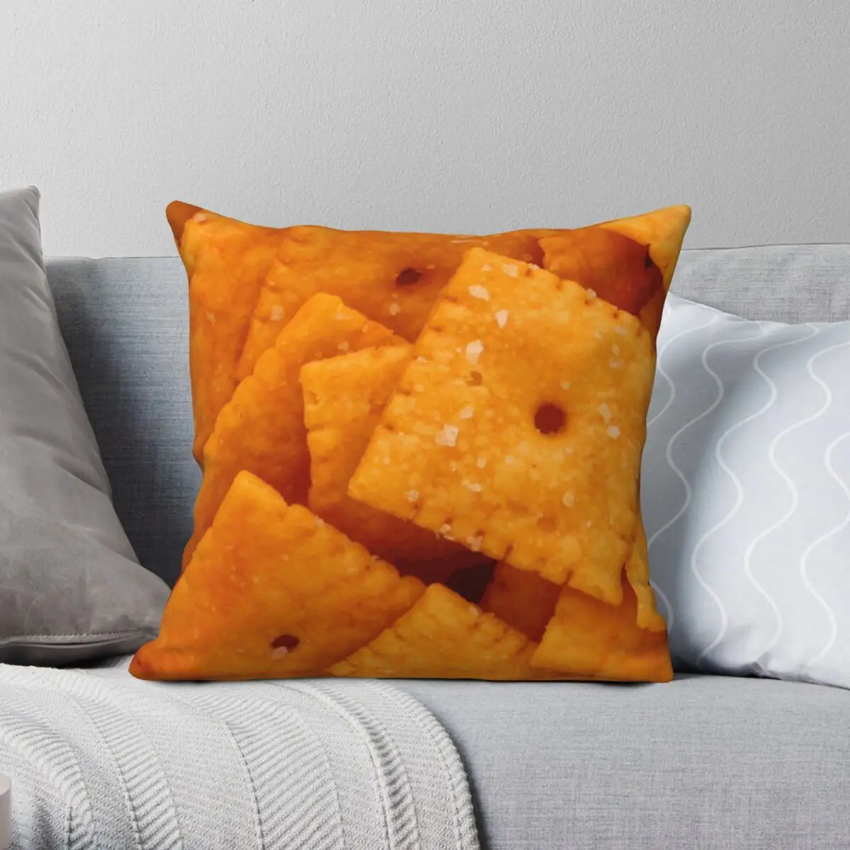

Cheez-its Square Pillowcase Polyester Linen Velvet Creative Zip Decor Room Cushion Cover Wholesale