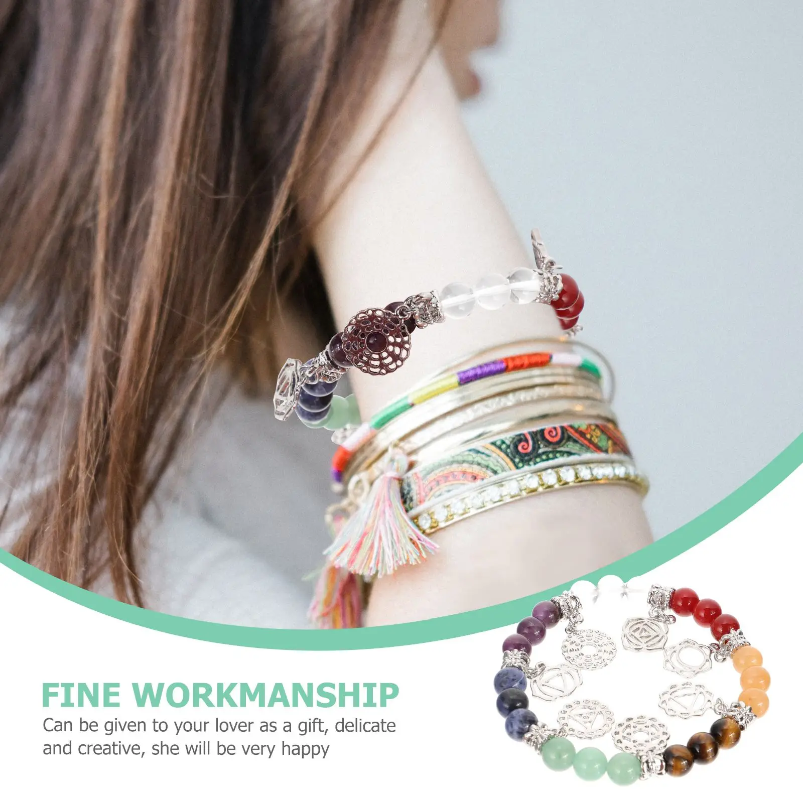 

Colorful Alloy Energy Bracelet Seven Chakras Bracelet Decor Exquisite Retro Stone Bracelet Crystal Bracelet For Girls Women Gift
