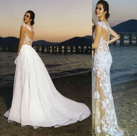princess wedding dress 2020 champagne tulle skirt appliqued lace detachable train wedding gown boho bride dress vestido de noiva