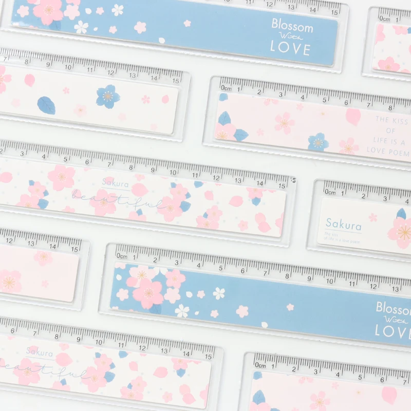 Domikee милый kawaii японский Вишневый узор школьник дети пластик прямая Линейка