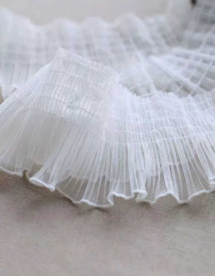 Эластичная кружевная отделка 10 см в ширину черная плиссированная с оборками