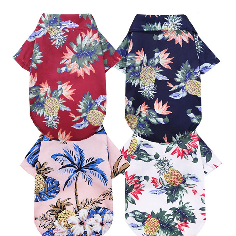 

2021 NEW Dog Shirts Clothes Summer Beach Clothes Vest Pet Clothing Floral T-Shirt Hawaiian For Small Large Cat Dog Chihuahua