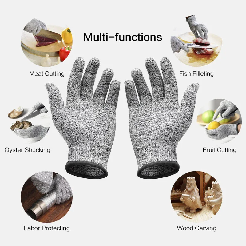 

5 Safety Cut-Resistant Safety Gloves Anti Cut Proof Gloves Grey Anti-cut Level Work Gloves Garden Butcher Magic Gardening Gloves