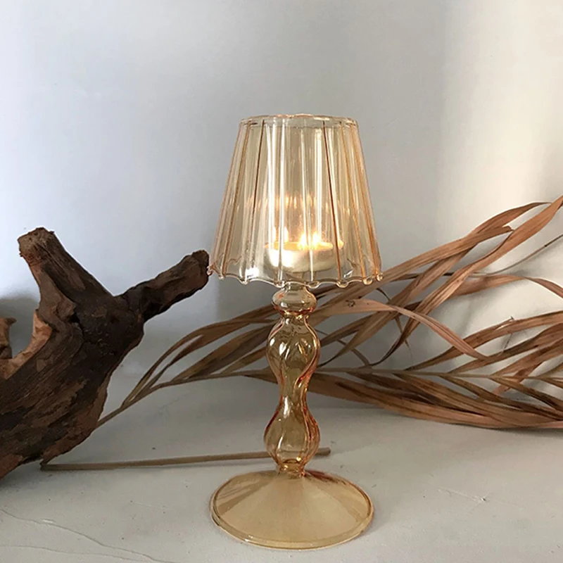 Ретро Настольная лампа в форме полосы стеклянный подсвечник романтическое