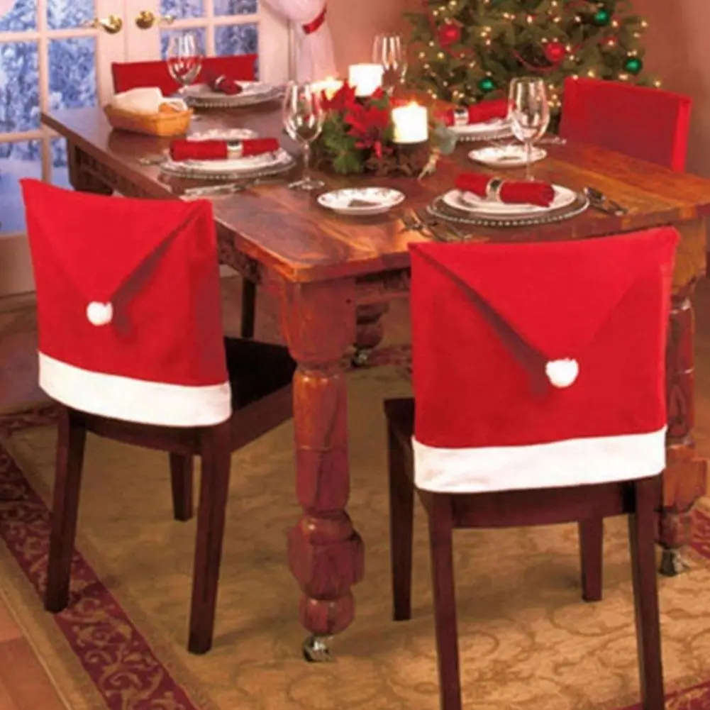 

1Pc Christmas Santa Claus Chair Cover Non-woven Table Red Hat Chair Back Cover Christmas Decorations Must-have Family Clearance