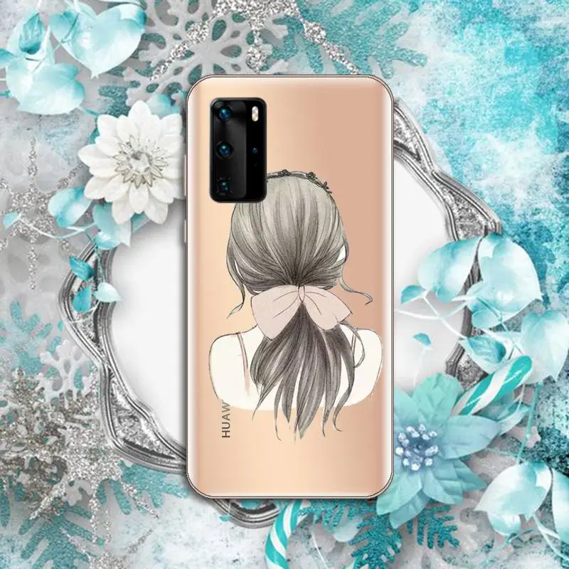 

Beautiful girl with long hair Phone Case Transparent for Huawei P honor 8 10i 20 30 40 smart 2019
