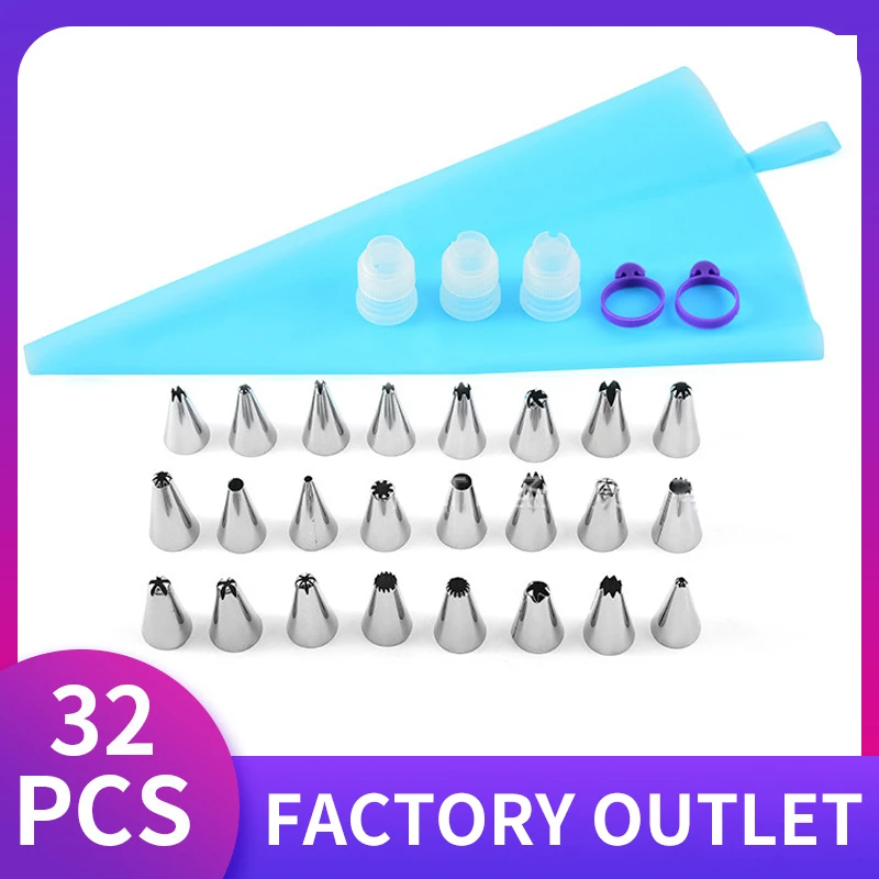 

Cake Piping Nozzle Set with TPU Silicone Piping Bag 32 Piece Cream Baking Tools