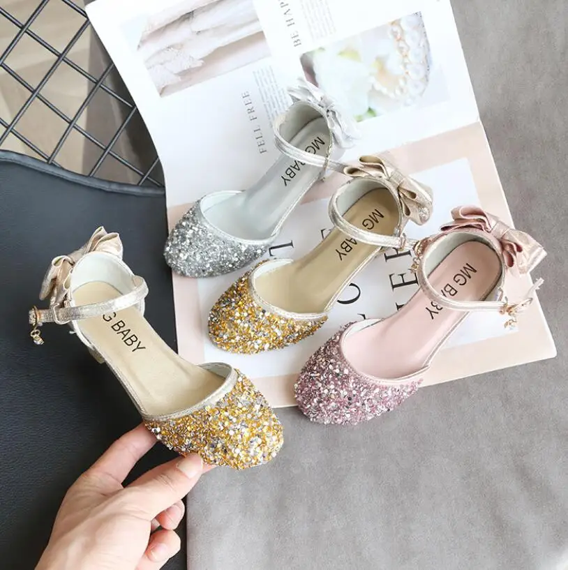 Летние сандалии принцессы на высоком каблуке для девочек детская обувь