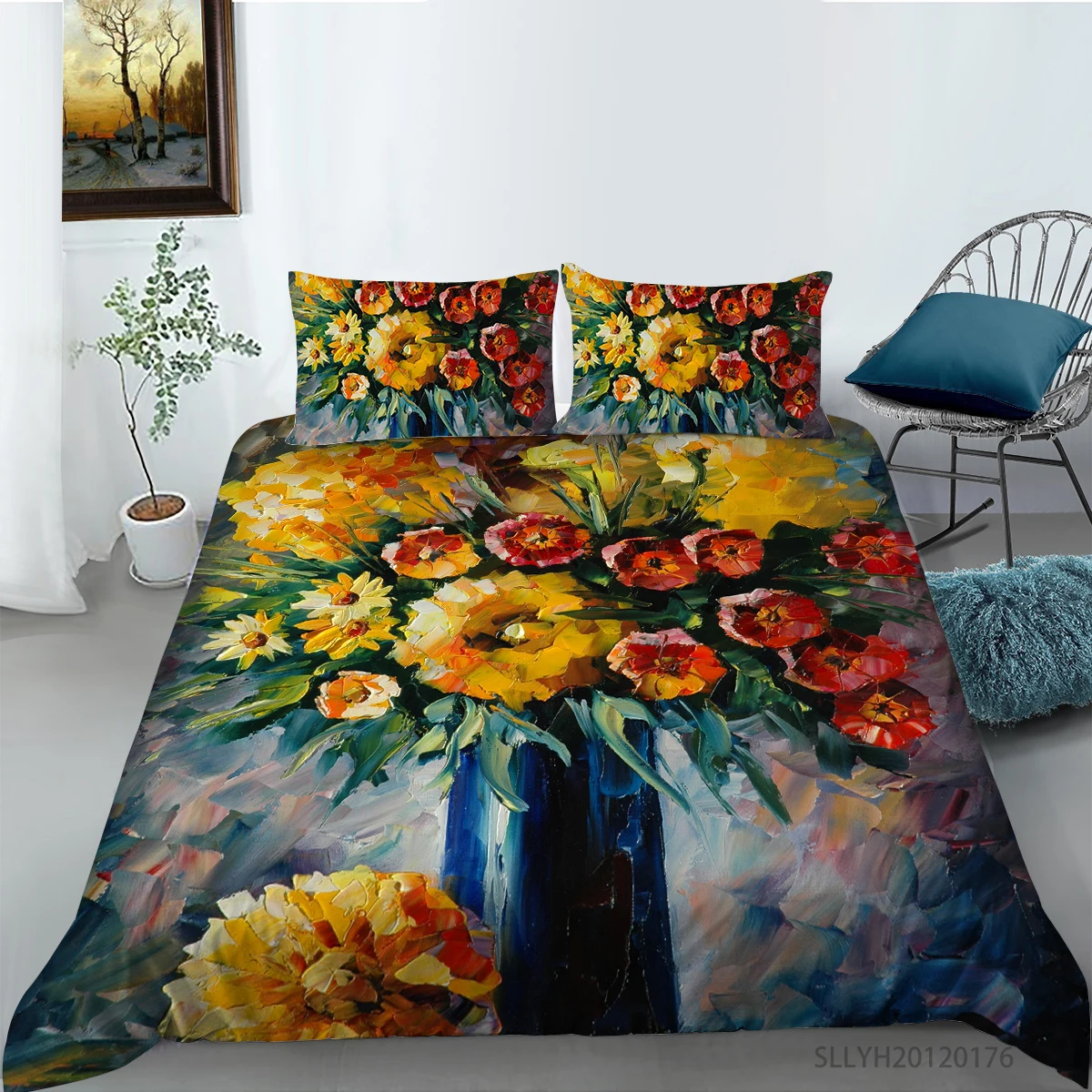 

3D Flowers Oil Painting Bedding Set Twin Full Queen King Size 2/3PCS Duvet Cover Set Quilt/Comforter cover Pillowcase Microfiber