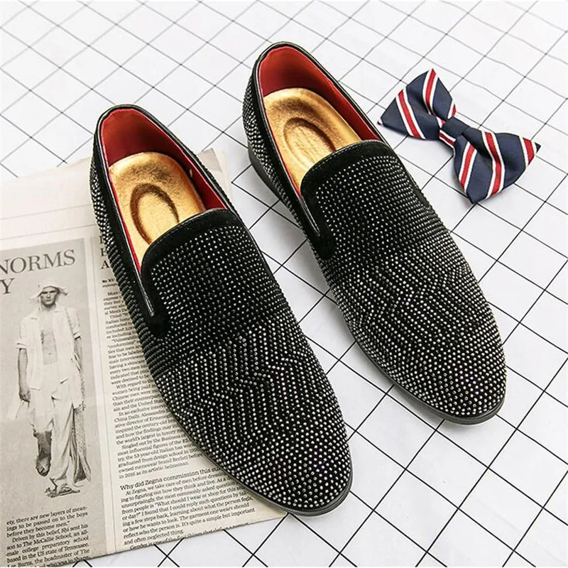 

Men Fashion Rhinestones Loafers Men's Casual Shoes Suede Leather Moccasins Mens Party Driving Flats EU Sizes 38-47
