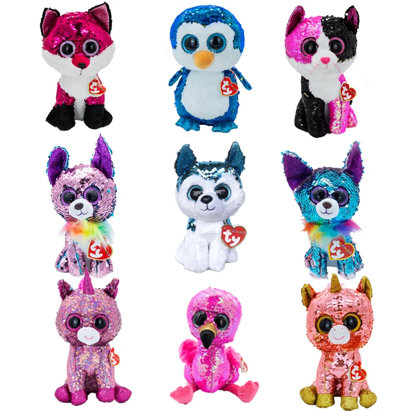 

Ty Big Eyes Beanie Sequins Penguin unicorn fox cat sloth flamingo chihuahua zebra Soft Plush Animal Doll Toy Child Birthday Gift