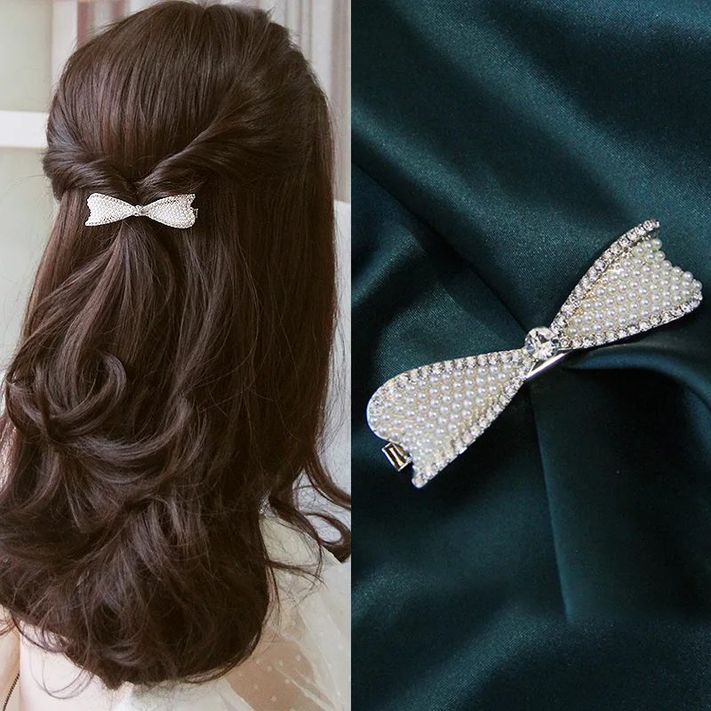 

Girl Pearl Crystal Hair Clips Temperament Full Diamond Rhinestone Pearl Elegant Barrettes Hairgrips Women Hair Accessories 14