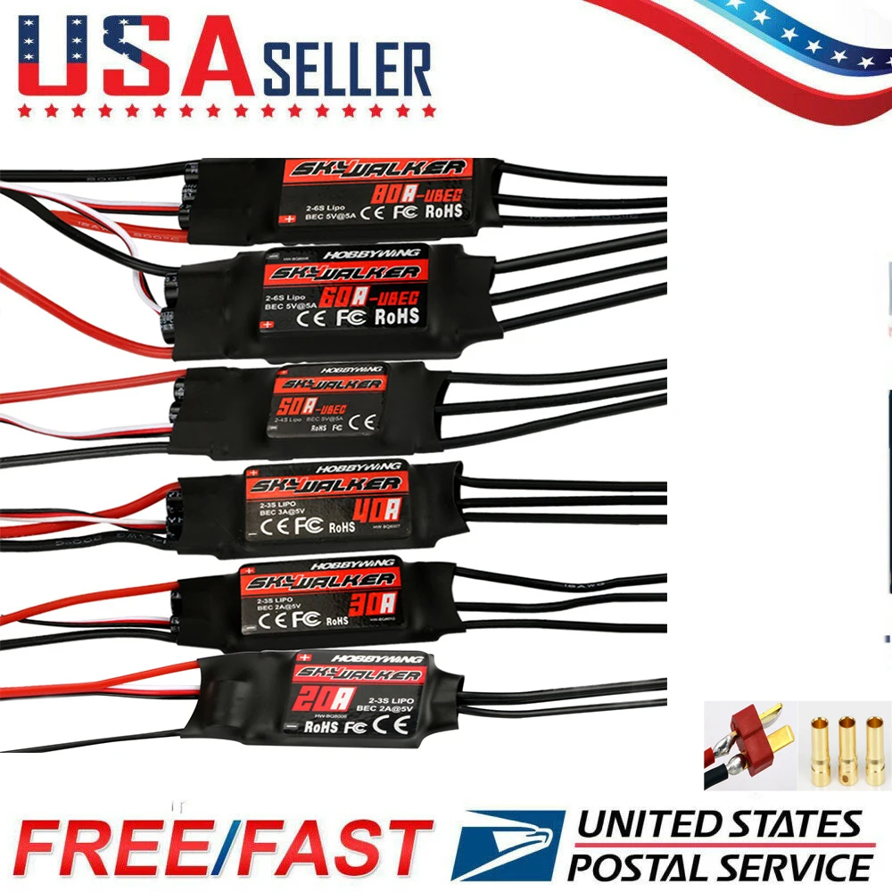 

Бесщеточный контроллер скорости для радиоуправляемого самолета квадрокоптера вертолета 20A 30A 40A 50A 60A 80A бесщеточный контроллер скорости ESC ...