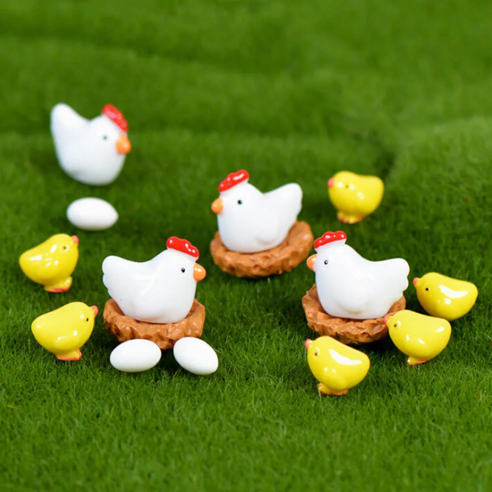 

3 Pieces Cute Hen Chicken Chick Egg Nest Small Pasture Statue Figurine Micro Crafts Ornament Miniatures DIY Home Garden Decor