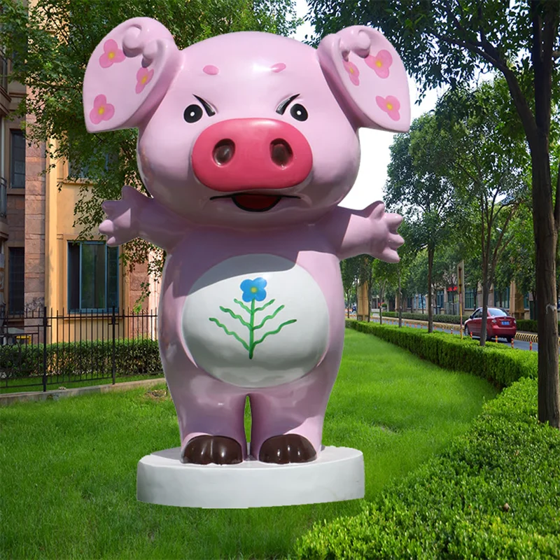 

The new hot-selling cartoon pink zodiac pig FRP products outdoor park square community creative decorations