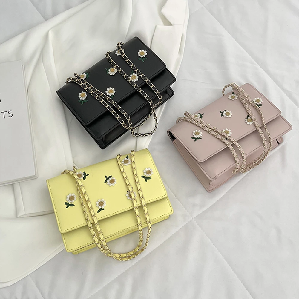 

Women Small Fresh Floral Flower Printing Square Shoulder Bag Female Fashion PU Leather Shopping Bags Chain Small Flap Handbags