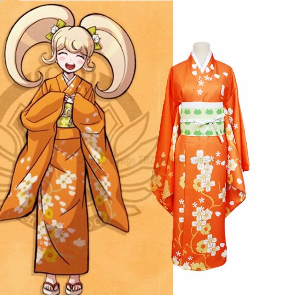 

Аниме Супер Danganronpa 2 Hiyoko Сайонджи Hiyoko кимоно Косплей Костюм для взрослых женское оранжевое платье-кимоно в наличии платье Kostuums