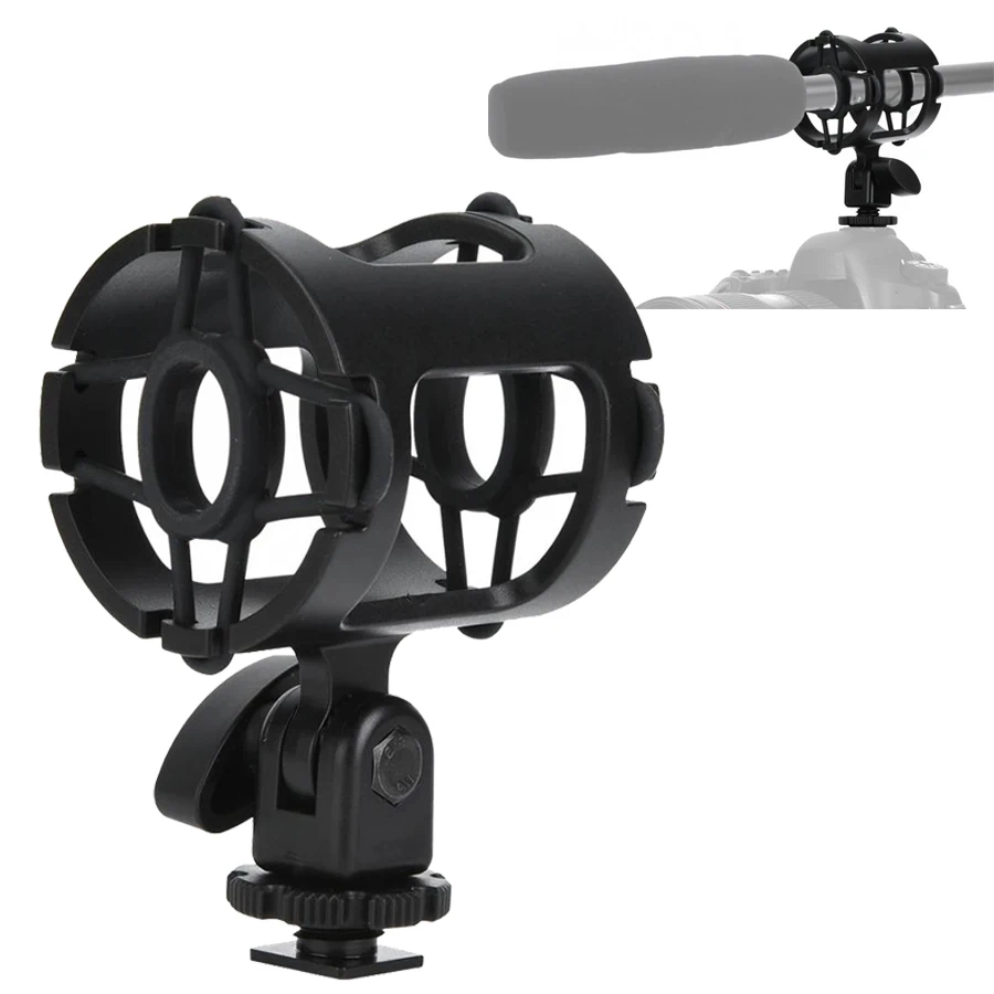 

Microphone Shock Mount Holder with Cold Shoe Universal Plastic MIC Stand Shock-proof Clamp Studio Recording Bracket for Camera