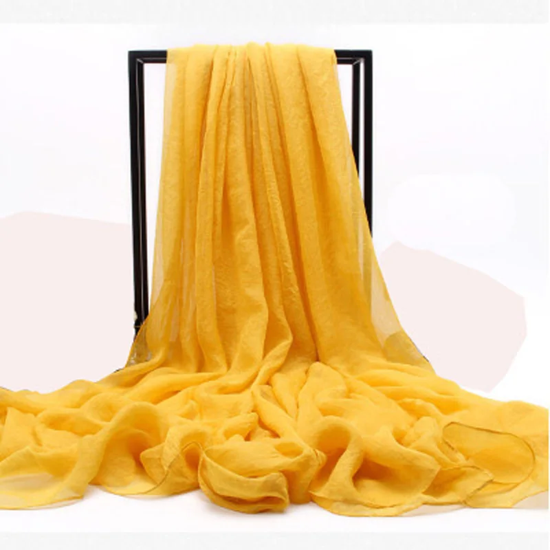 10 bright yellow La MaxPa пляжный шарф женский чехол летняя однотонная шелковая шаль шифоновый шарф женское парео накидка саронг Женская Длинная накидка k2407 - Цвет: 10 bright yellow