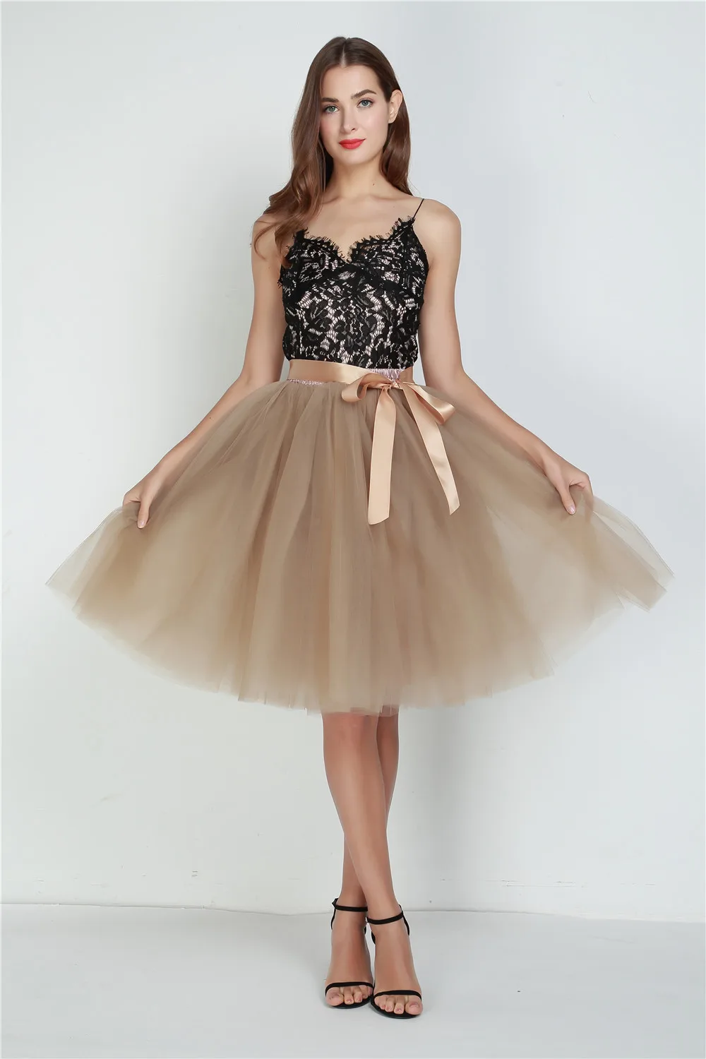 

Ladies Women Ball Gown Skirt Solid Lace Tulle A-Line Prom Evening Party Wedding Princess Skirt