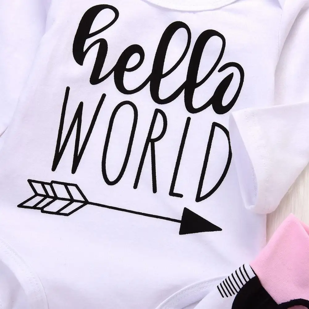 Hello World Newborn Baby boy Clothing Set Letter printed T-shirt+Pants+Hats 3pcs Fashion Toddle Boys Girls clothes outfit 0-24M | Детская