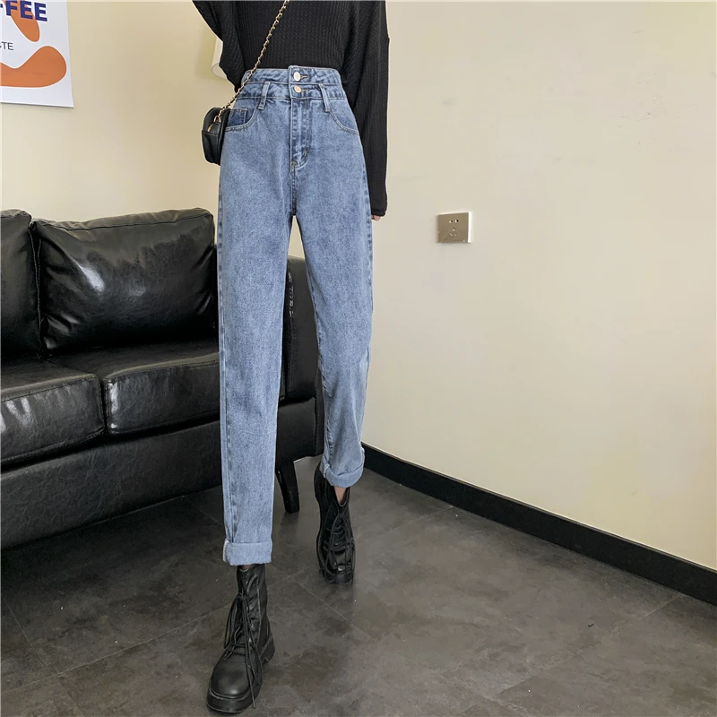 

Women Jeans Denim Thickening Female Trousers Loose Solid Casual Straight High Waist Korean Style Streetwear Fashionable Ulzzang