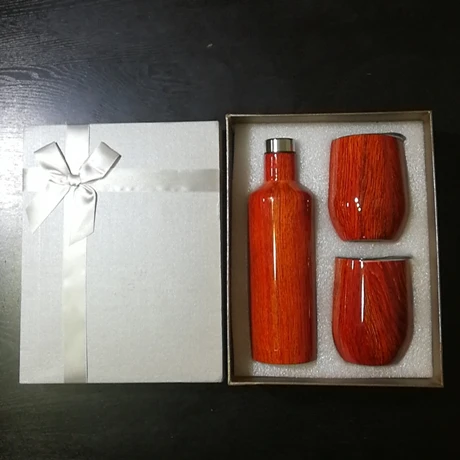 wood Подарочный набор 12oz яйцо чашки различной формы глоток бокалы для вина и бутылка из нержавеющей стали Изолированная вакуумом 2-стены воды кофе термос кружки - Цвет: wood