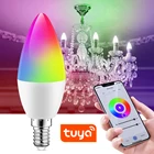 Умная светодиодсветильник лампа Tuya с Wi-Fi, приглушаемая LED лампа для умного дома, работает с Alexa Google Home, E14 RGB CW