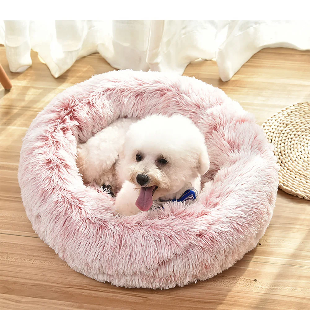 

Round Pet Bed Kennel Long Plush Soft Dog Sofa Deep Sleeping House Nest Puppy Cat Cushion Mat Portable Dogs Supplies 45/55/65cm