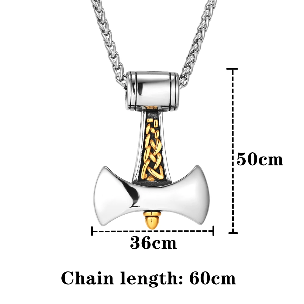 Vikings Axe Anchor Necklaces Men Titanium Steel Gold Color Norse Rune Hammer Amulet Pendant Self-defense Never Fade Male Jewelry |