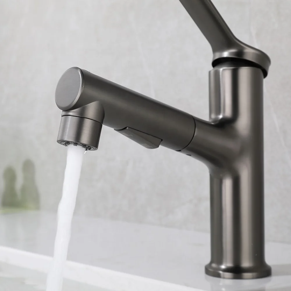 

Matte Black Swivel Spout Faucet Pull Out Spray Basin Mixer Sink Mixer