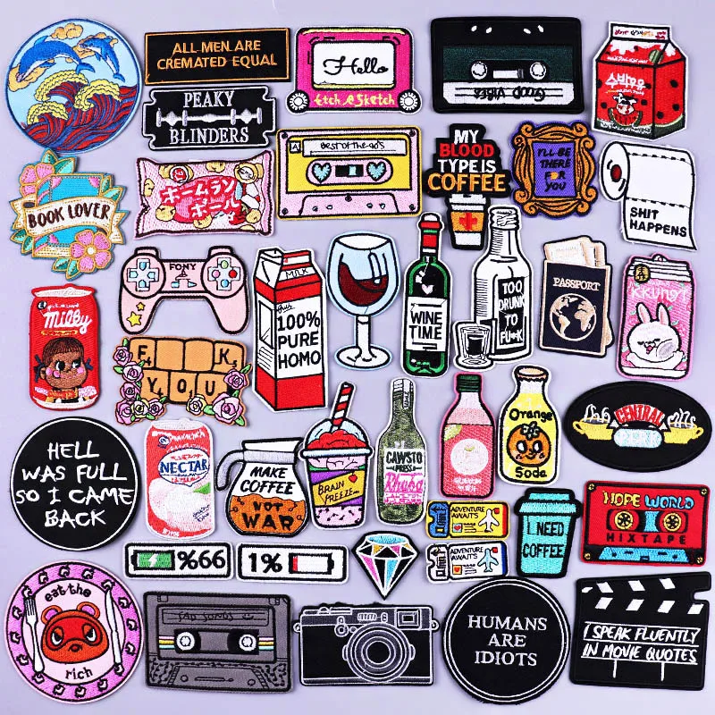 

Japanese Style Patch Cartoon Bottle Embroidery Patches For Clothing DIY Tape Badge Stripe Iron On Patches On Kids Jacket Clothes