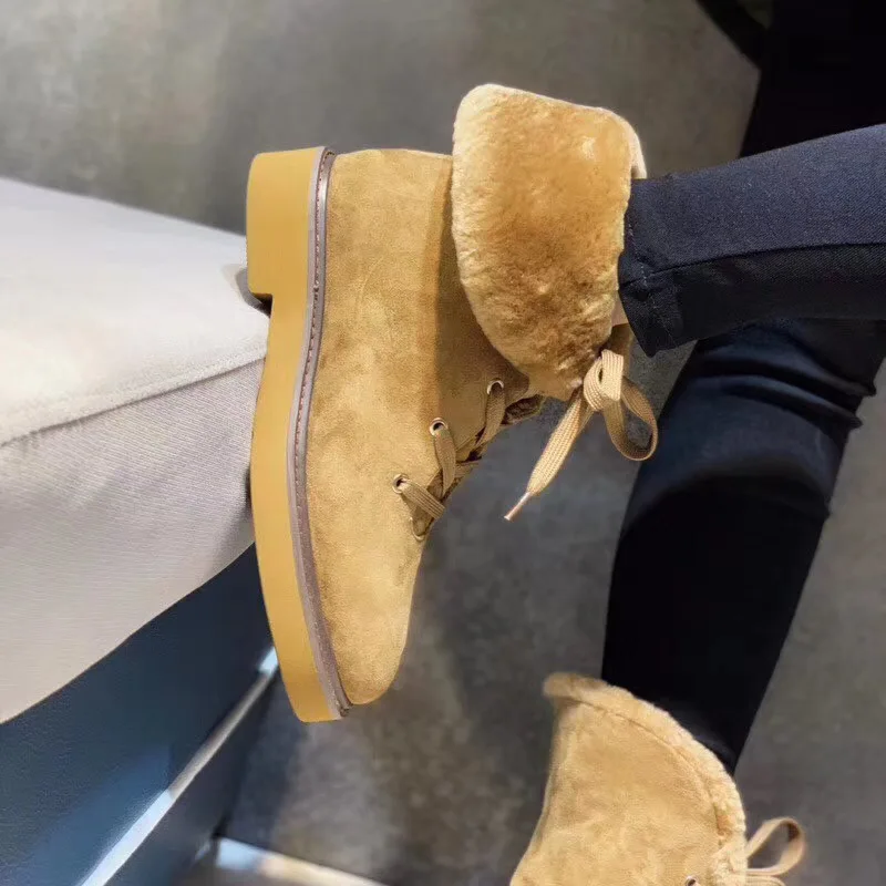 Winter shoes 2019 round toe lace up real fur warm genuine leather comfortable flat women | Обувь
