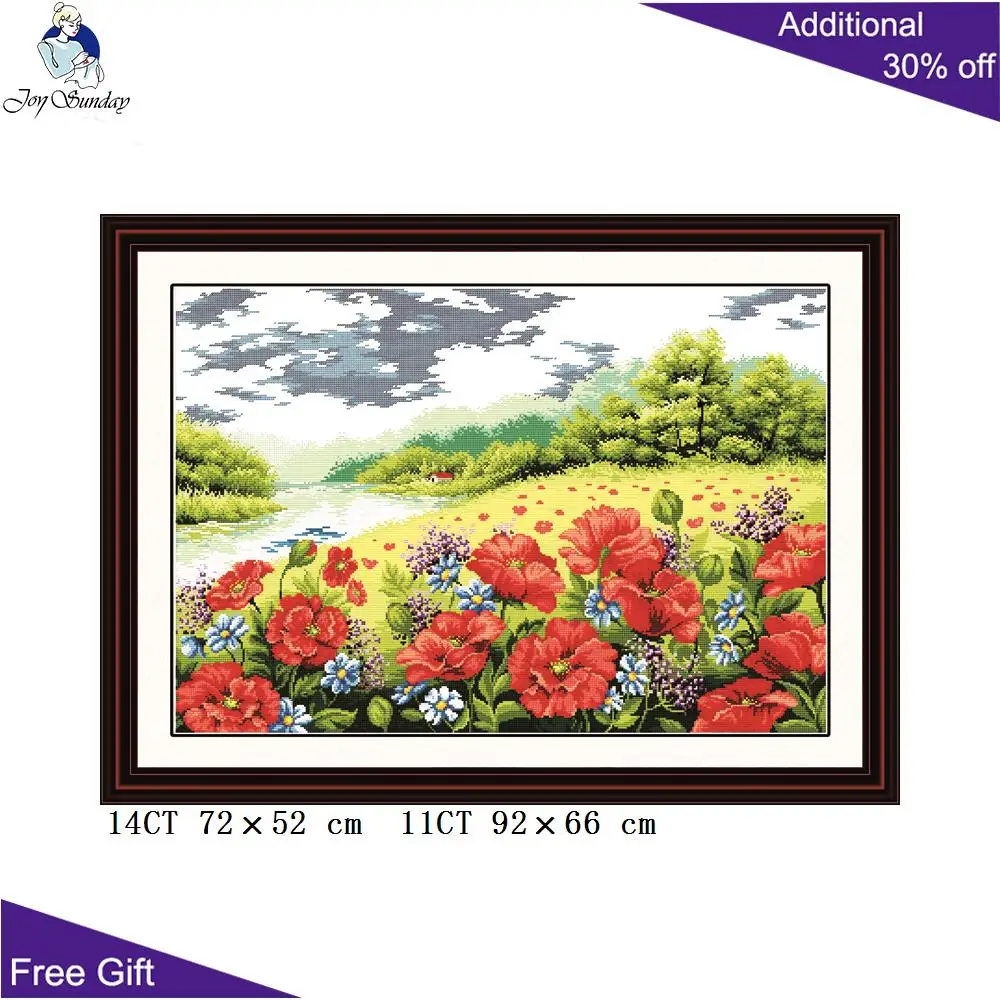 Joy Sunday Poppy рукоделие F020 14CT 11CT Счетный и штампованный домашний декор сокровище Garden