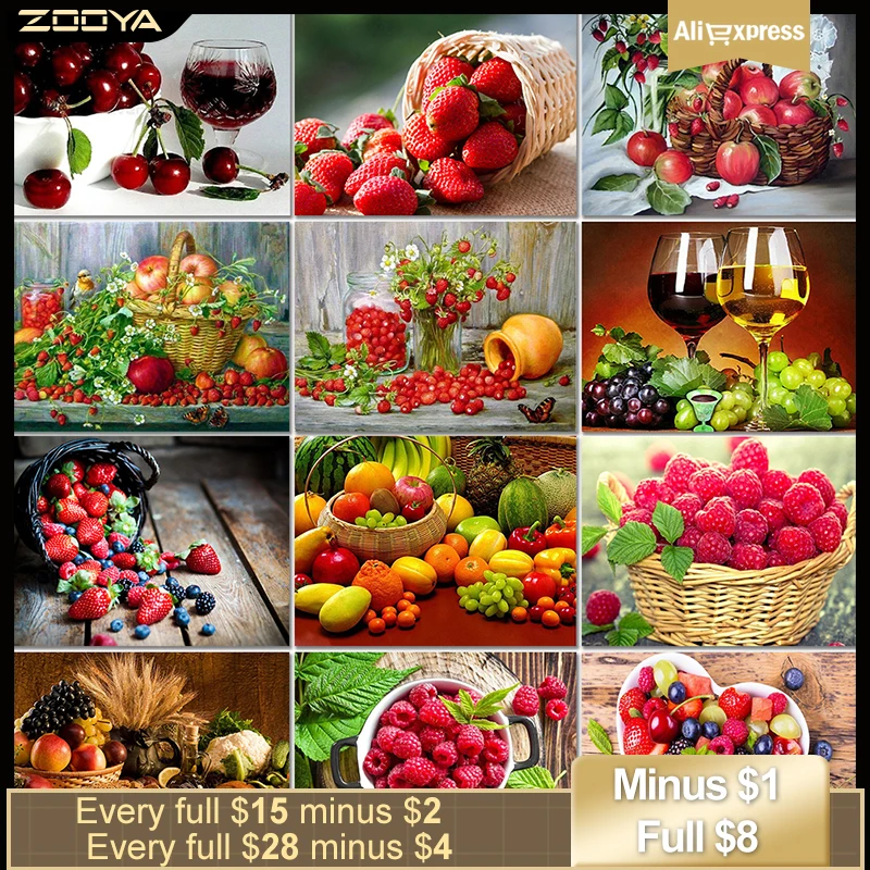 ZOOYA кухонные украшения алмазные вышитые фрукты красное вино домашний подарок DIY Decoratif ремесло алмазная живопись мозаичный узор R2938