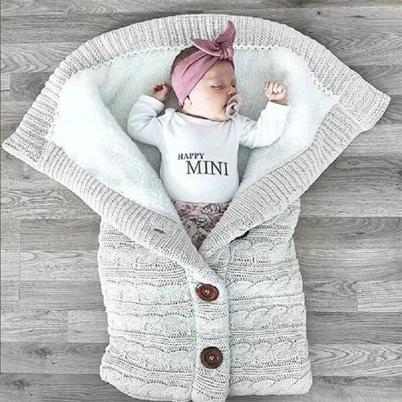 

New Baby Sleeping Bag Envelope Winter Kid Sleepsack Footmuff Stroller Knitted Sleep Sack Newborn Knit Wool Swaddling Blanket