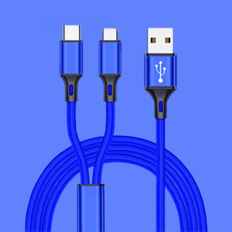 Blue 2 in 1 Cable 2 в 1 USB кабель Micro usb type C кабели быстрое зарядное устройство планшет телефон зарядный шнур 2в1 нейлоновая оплетка Android USB C провода для зарядки - Цвет: Blue 2 in 1 Cable