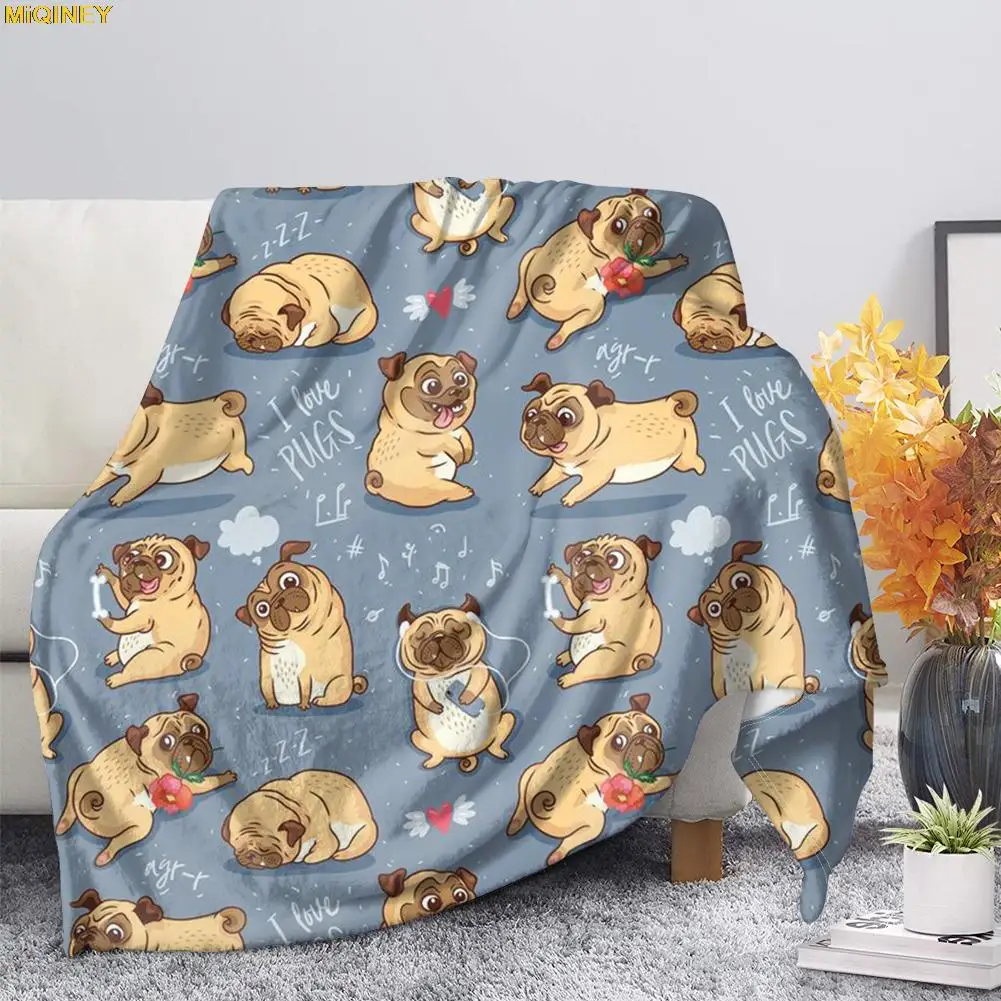 

MiQINEY Flannel Blanket Cute Animal Pug Dog Soft Warm Fall Sofa Fleece Throw Blankets School Nap Knee Blanket Adults Kids Quilt