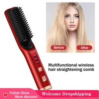 professional small and lightweight hair straightener brush quick straightening hair fast heating hair care iron 2 in 1 tool