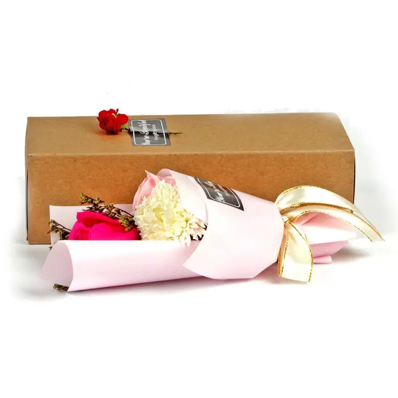 

ZL 3Pcs Artificial Scented Rose Carnation Bouquet Gift Box Bath Body Soap Flower Gift Wedding Party Favor