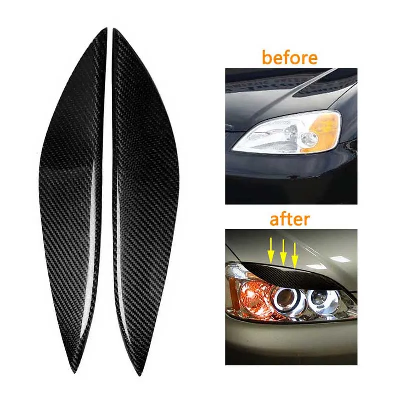 1 Pair Real Carbon Fiber Headlight Eyebrow Eyelids Cover Decoration Strip Sticker For Honda Civic 2001 2002 2003 Car Accessories