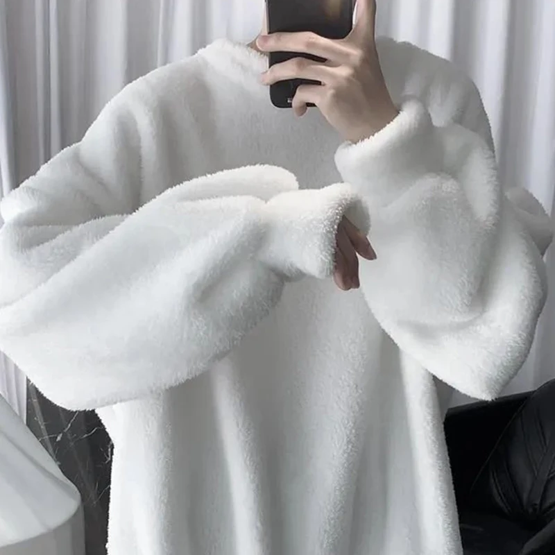 Women Sweetshirts Winter Lamb Plush Korean Fashion Loose Round Neck Plus Velvet Thick Casual Y2k Tops Kawaii Harajuku Clothes