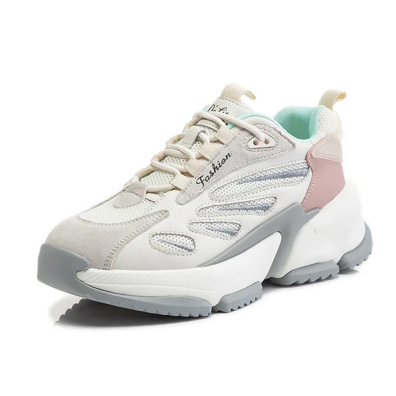 

Basketball women height increase Off white shoes Genuine Leather thick sole recreational running sports shoes green sneakers