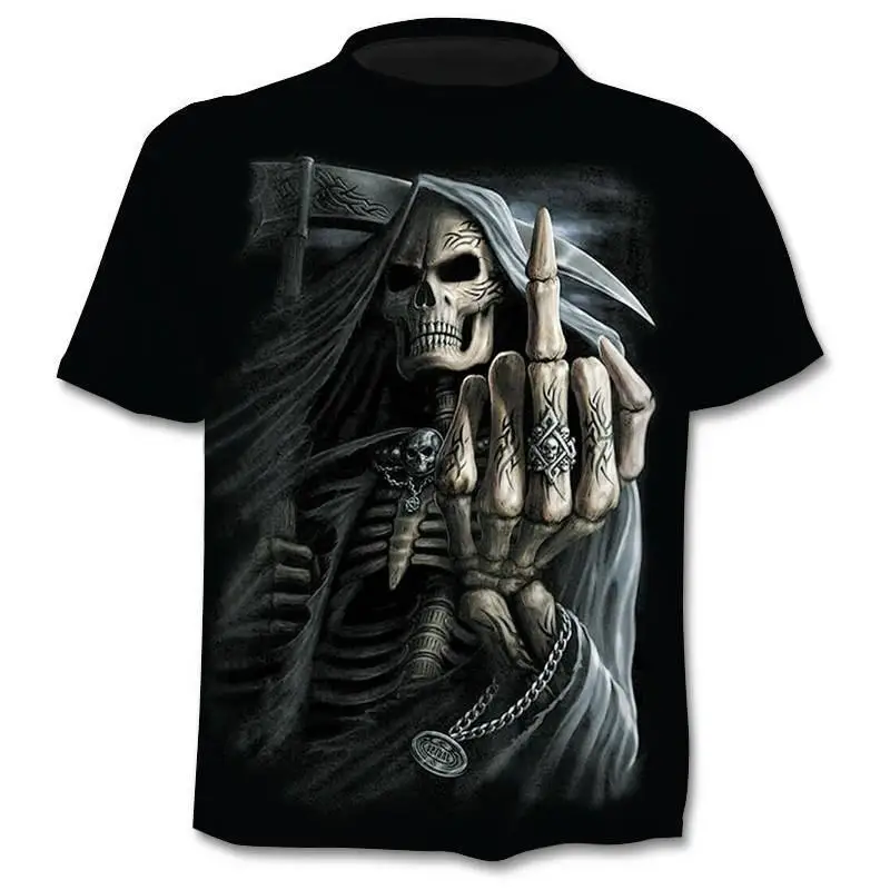 

New Mens Skull T shirts Brand punk style finger skull 3Dt- shirts Men Tops Hip hop 3d print skull punisher T-shirt dropshipping